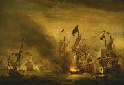 VELDE, Willem van de, the Younger The burning of the Royal James at the Battle of Solebay oil on canvas
